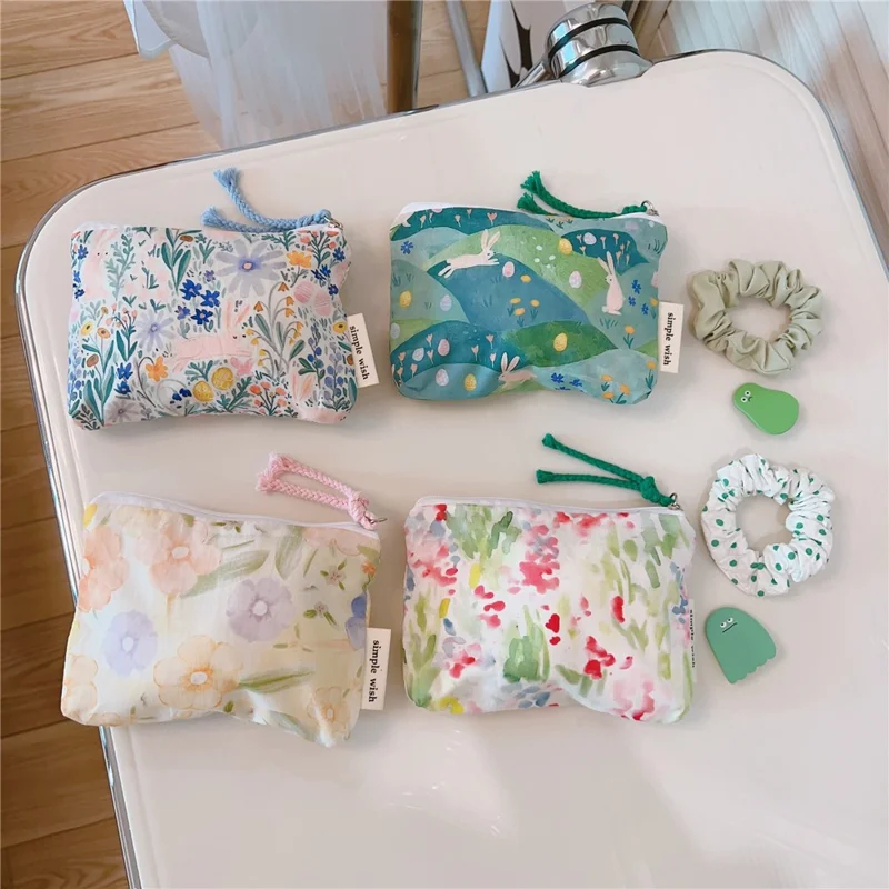 Pattern Cosmetic Organizer Coin Key Storage Bag Cotton Cloth+Canvas Makeup Pouch for Toiletries - Watercolor Painting
