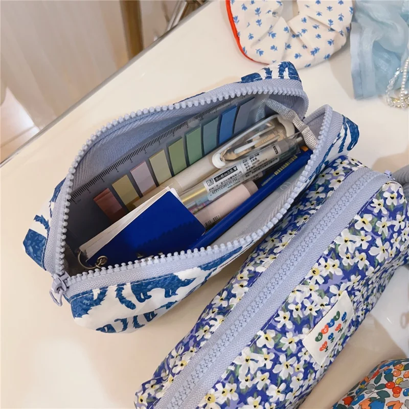 Coin Key Toiletries Storage Bag Pattern Cosmetic Organizer Cotton Cloth+Canvas Makeup Pouch - Blue Cat