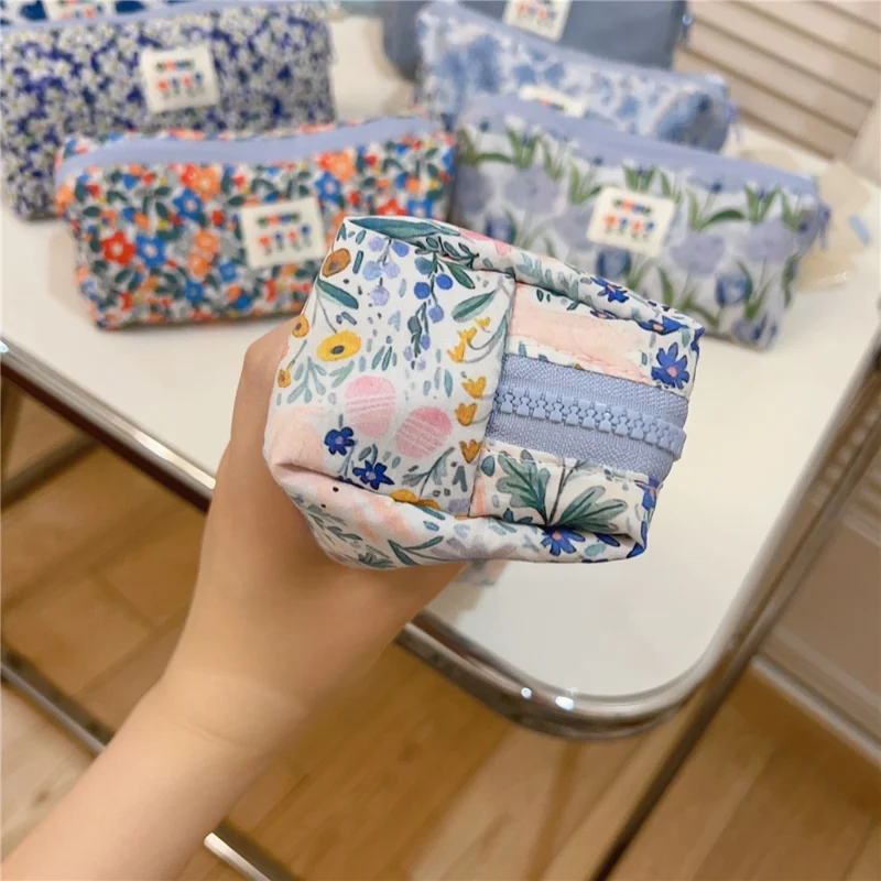 Coin Key Toiletries Storage Bag Pattern Cosmetic Organizer Cotton Cloth+Canvas Makeup Pouch - Blue Cat