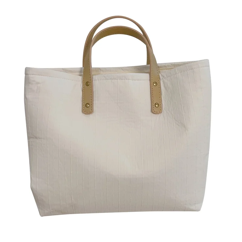 Sac à main style simple Sac de course grande capacité Coton+Spandex+Cuir PU Sac de voyage de stockage à main - Beige