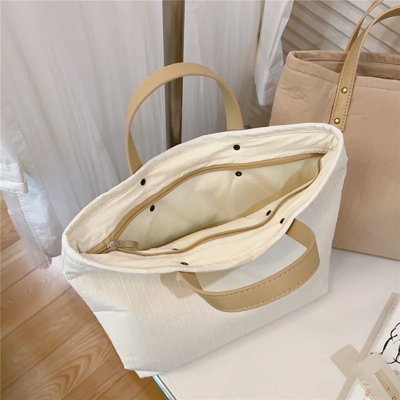 Sac à main style simple Sac de course grande capacité Coton+Spandex+Cuir PU Sac de voyage de stockage à main - Beige