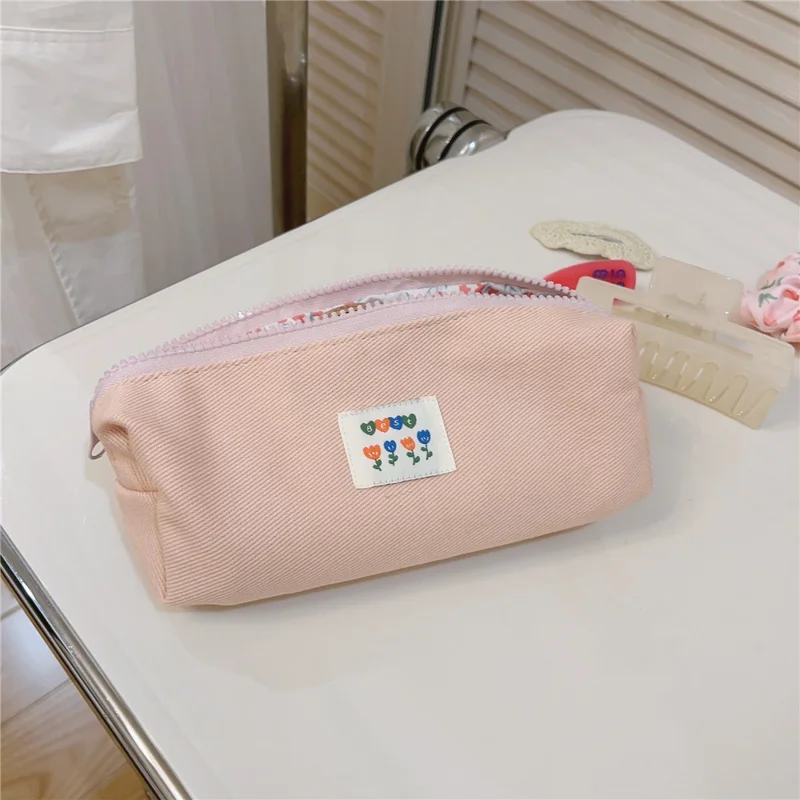 Organizador Cosmético de Design de Padrão Caneta Moeda Chave Bolsa de Armazenamento de Artigos de Higiene Pessoal Pano de Algodão + Lona Bolsa de Maquiagem - Textura Sarja