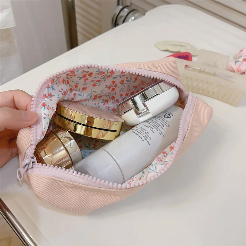 Organizador Cosmético de Design de Padrão Caneta Moeda Chave Bolsa de Armazenamento de Artigos de Higiene Pessoal Pano de Algodão + Lona Bolsa de Maquiagem - Textura Sarja