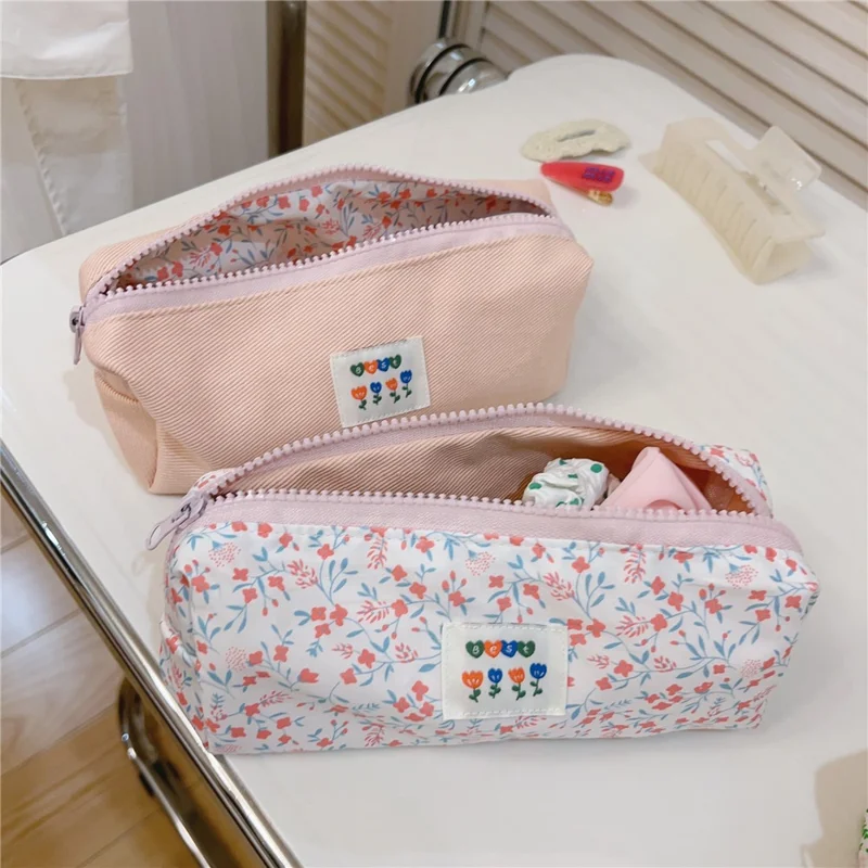 Organizador Cosmético de Design de Padrão Caneta Moeda Chave Bolsa de Armazenamento de Artigos de Higiene Pessoal Pano de Algodão + Lona Bolsa de Maquiagem - Textura Sarja