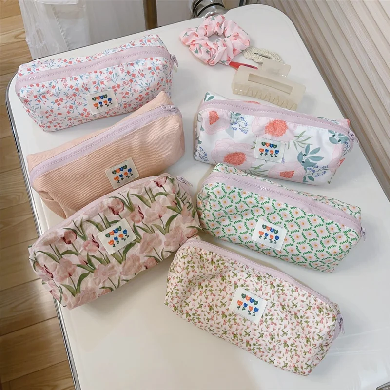 Organizador Cosmético de Design de Padrão Caneta Moeda Chave Bolsa de Armazenamento de Artigos de Higiene Pessoal Pano de Algodão + Lona Bolsa de Maquiagem - Textura Sarja