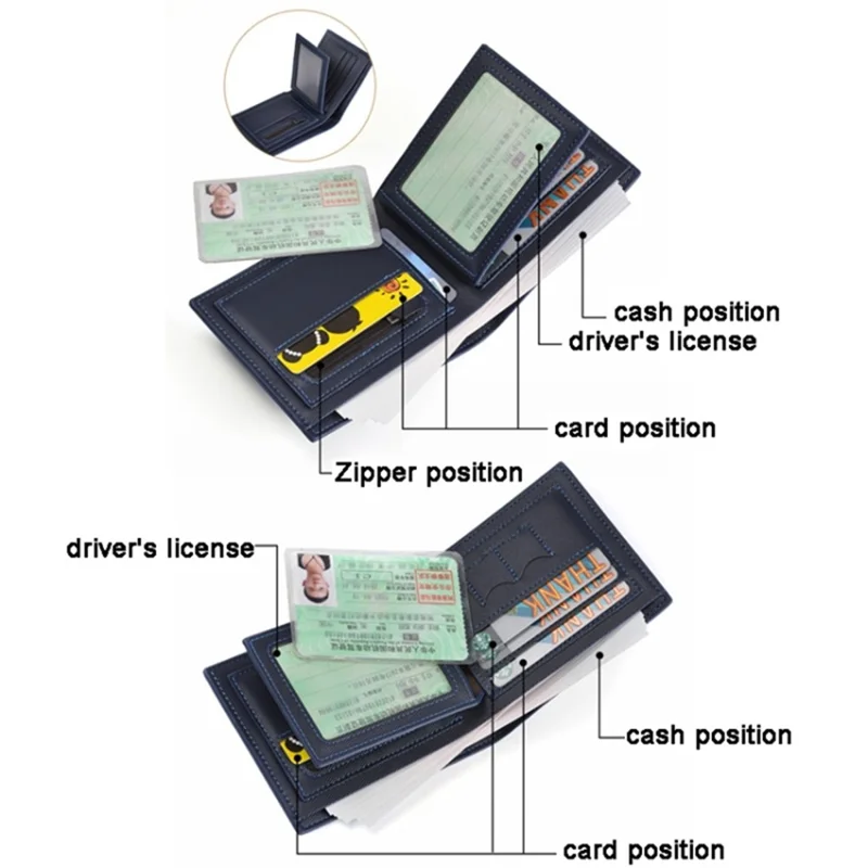 DEABOLAR Men Short Wallet Cross Texture PU Leather Driver License Holder Bag - Black