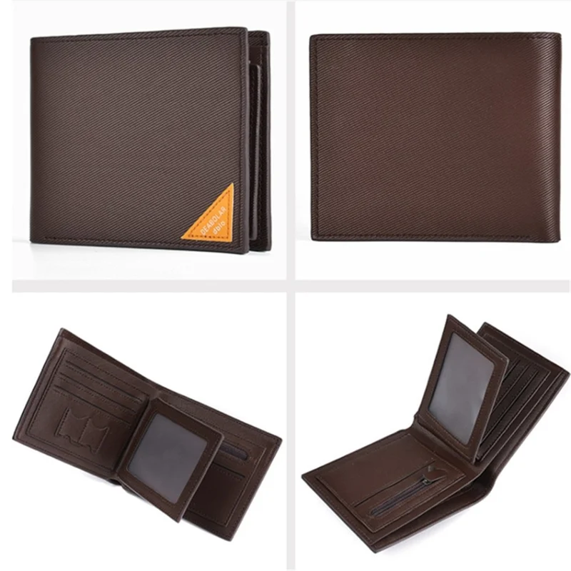 DEABOLAR Men Short Wallet Cross Texture PU Leather Driver License Holder Bag - Black