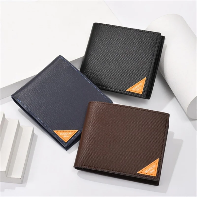 DEABOLAR Men Short Wallet Cross Texture PU Leather Driver License Holder Bag - Black