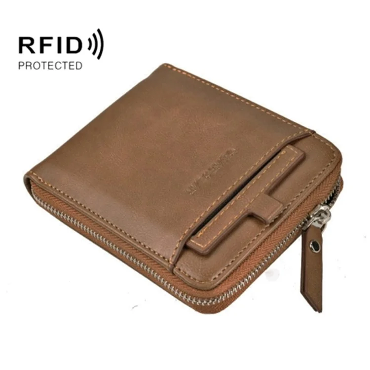 DEABOLAR Carteira Curta Masculina RFID Blocking Vintage PU Leather Zipper Card Bag - Marrom