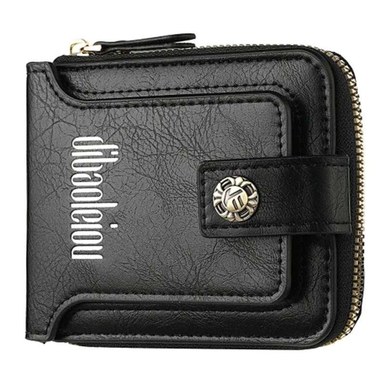 DEABOLAR Retro PU Leather Men Short Wallet Zipper Cards Cash Coins Holder Bag - Black