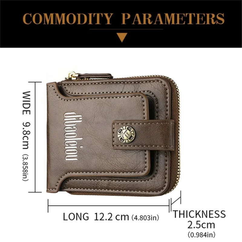 DEABOLAR Retro PU Leather Men Short Wallet Zipper Cards Cash Coins Holder Bag - Black