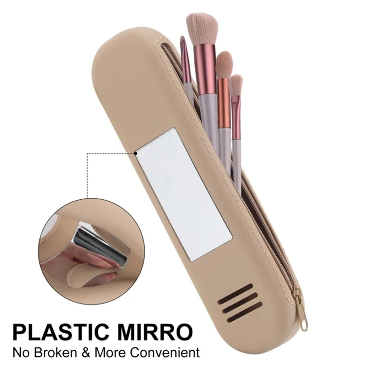 Mirror Design Travel Makeup Pinselhalter Tragbare Silikon Kosmetiktasche (mit Lanyard) - Khaki