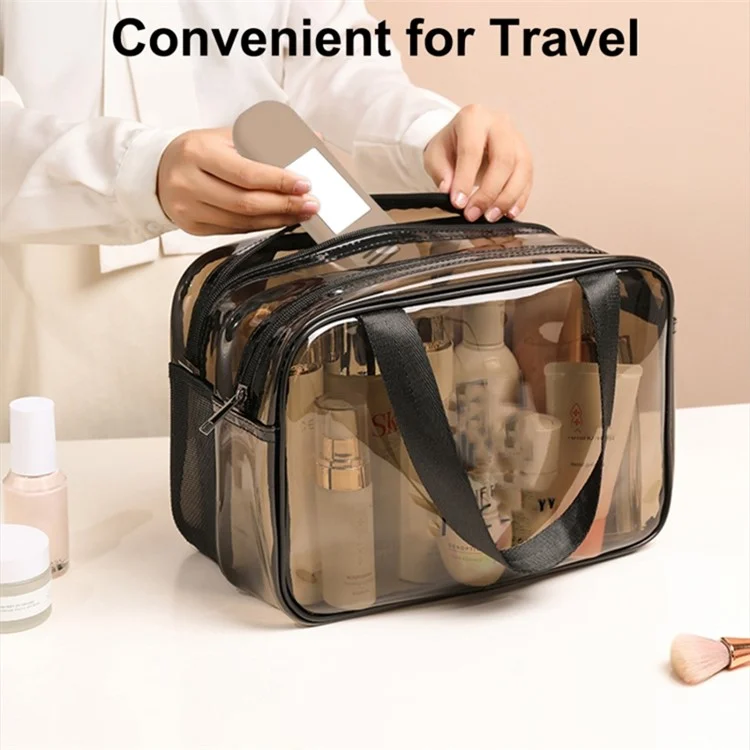 Travel Makeup Brush Holder Mirror Design Portable Silicone Cosmetic Bag Zipper Case (without Lanyard) - Khaki