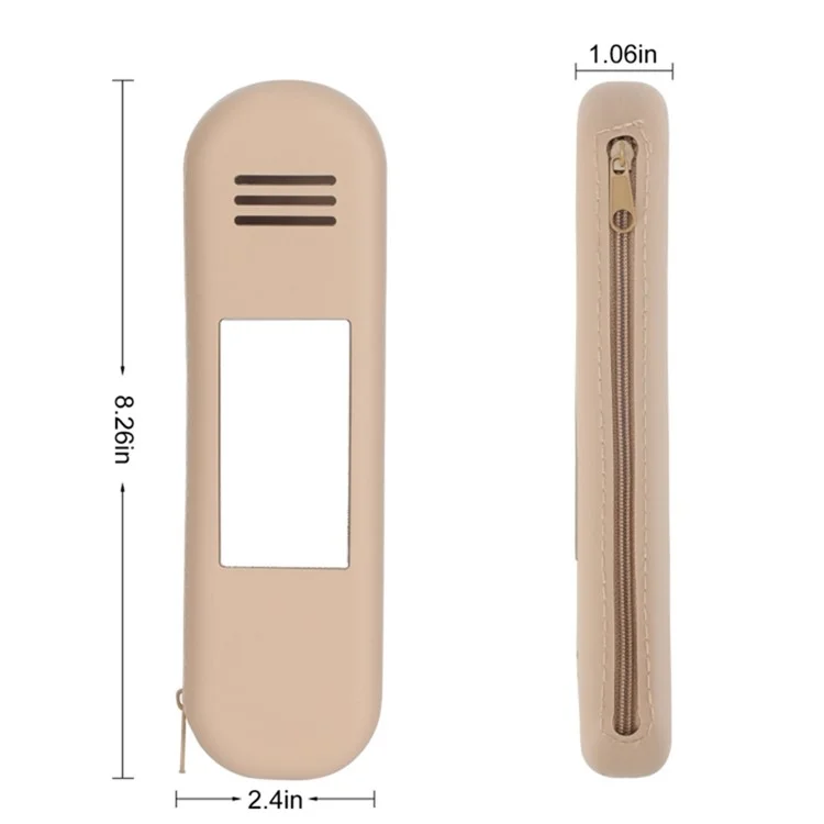 Travel Makeup Brush Holder Mirror Design Portable Silicone Cosmetic Bag Zipper Case (without Lanyard) - Khaki