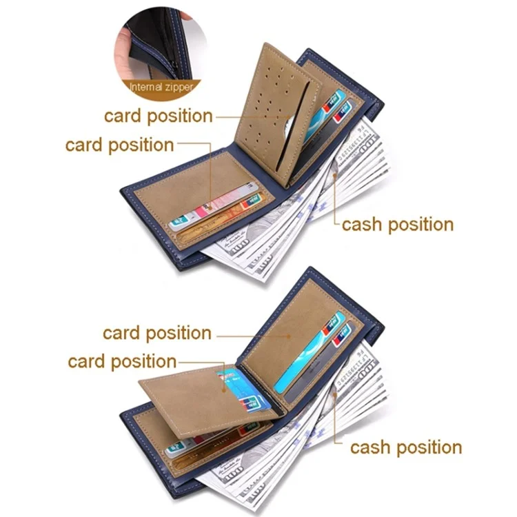 Business Men Slim Horizontal PU Leather Short Wallet Card Cash Storage Bag - Schwarz
