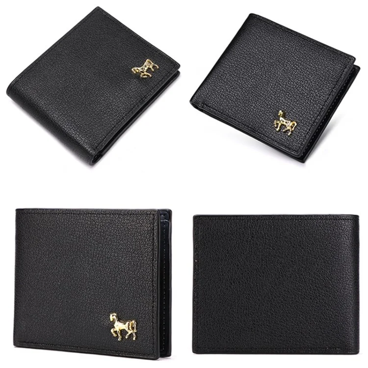 Business Men Slim Horizontal PU Leather Short Wallet Card Cash Storage Bag - Schwarz