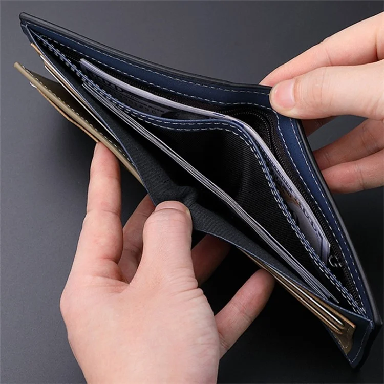 Business Men Slim Horizontal PU Leather Short Wallet Card Cash Storage Bag - Schwarz