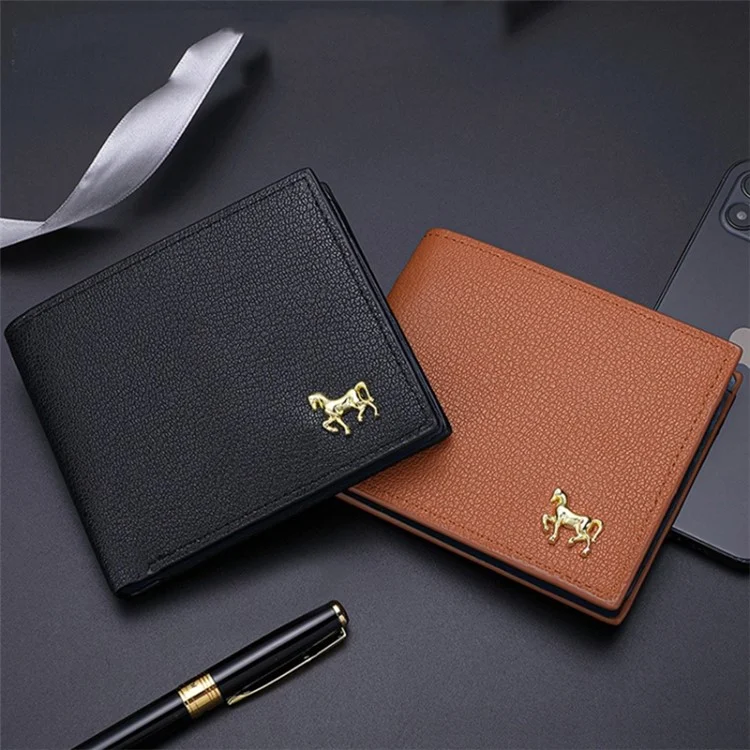 Business Men Slim Horizontal PU Leather Short Wallet Card Cash Storage Bag - Schwarz