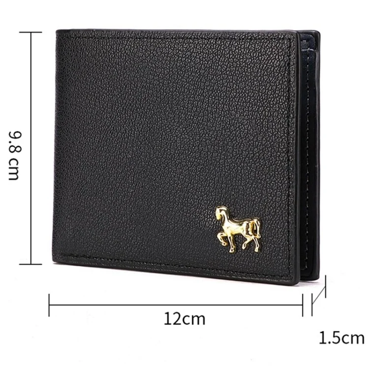 Business Men Slim Horizontal PU Leather Short Wallet Card Cash Storage Bag - Schwarz