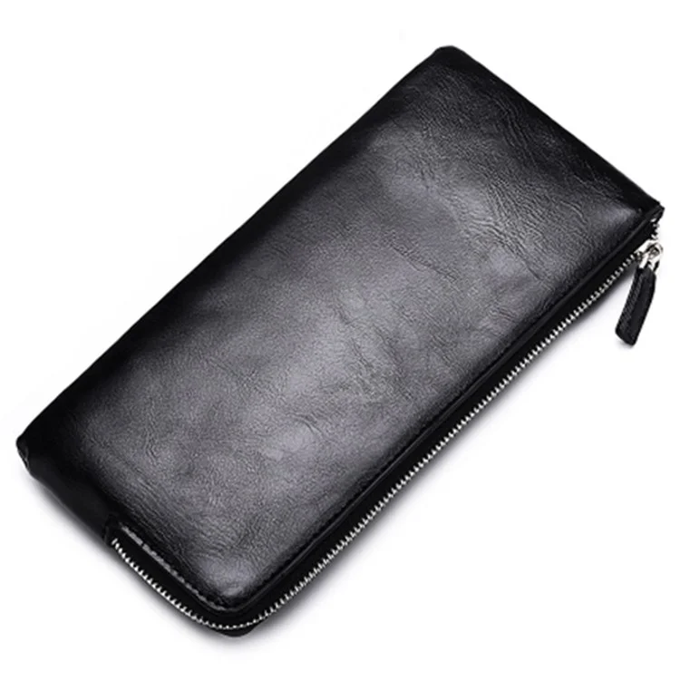 Reißverschluss-Verschluss Herren-Clutch Karten Münzen Handyhalter Lange Geldbörse PU-Leder-Geldbörse - Schwarz