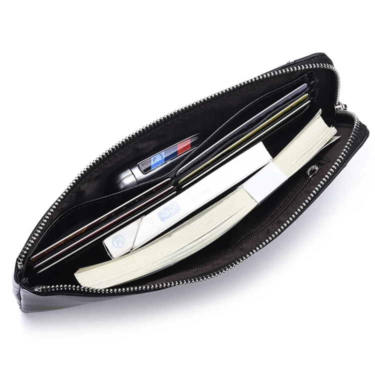 Reißverschluss-Verschluss Herren-Clutch Karten Münzen Handyhalter Lange Geldbörse PU-Leder-Geldbörse - Schwarz