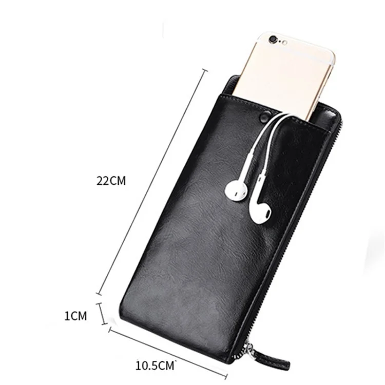 Reißverschluss-Verschluss Herren-Clutch Karten Münzen Handyhalter Lange Geldbörse PU-Leder-Geldbörse - Schwarz