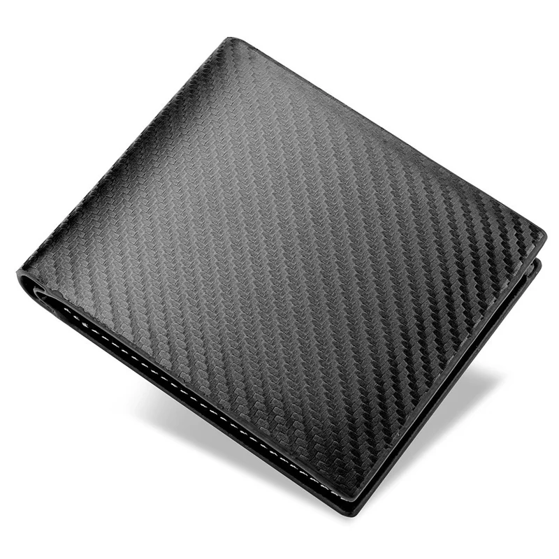 Coin Card Holder Bag Carbon Fiber Texture PU Leather Men Bi-fold Short Wallet - Grey