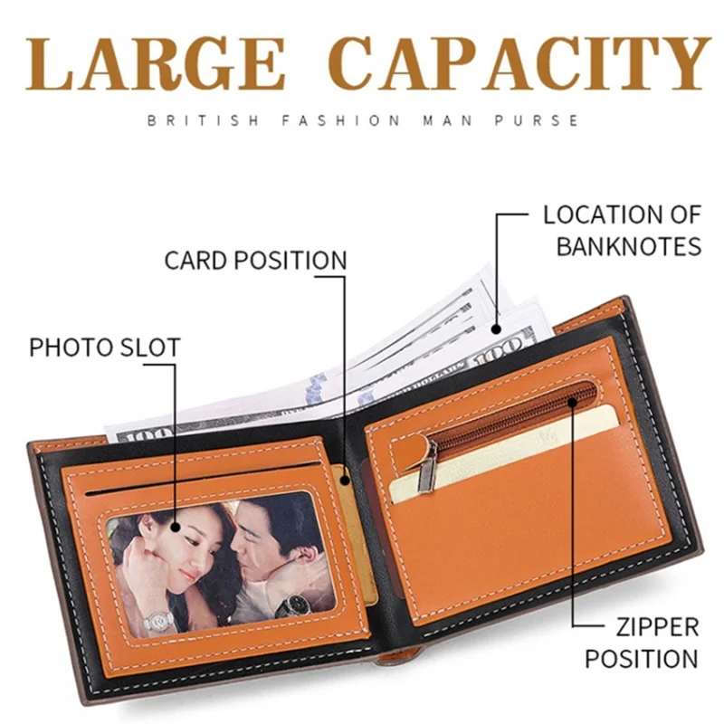 Coin Card Holder Bag Carbon Fiber Texture PU Leather Men Bi-fold Short Wallet - Grey