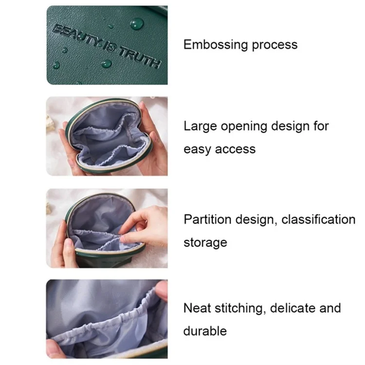 Women Shell Shape Cosmetic Bag PU Leather Zipper Makeup Bag Travel Cosmetic Case - Black