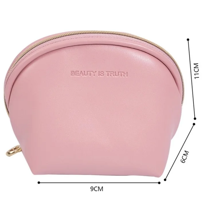 Women Shell Shape Cosmetic Bag PU Leather Zipper Makeup Bag Travel Cosmetic Case - Black