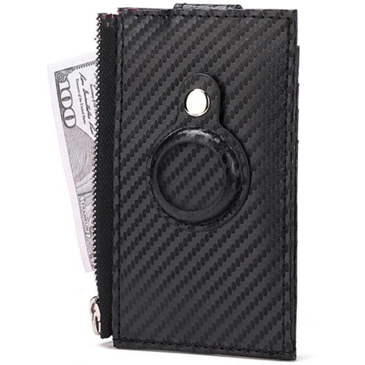 DEABOLAR Carbon Fiber Card Holder Folding Zippered Wallet Bag with Tracker Slot for Apple AirTag - Black