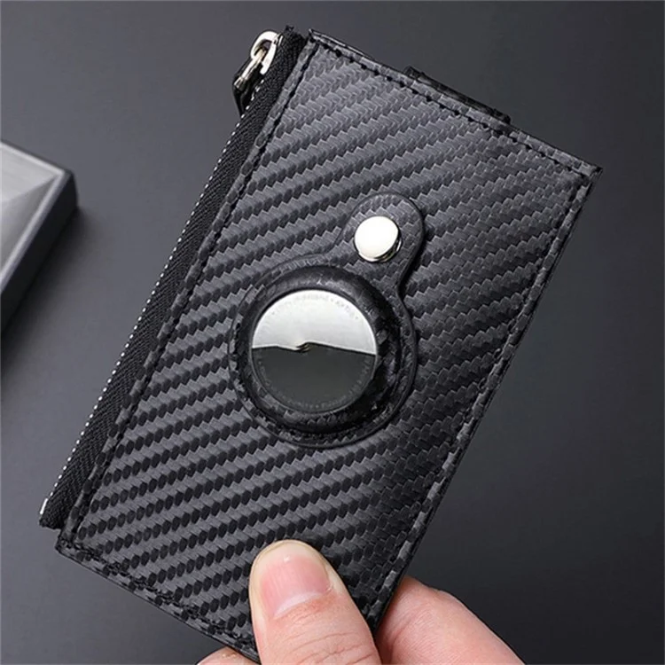 DEABOLAR Carbon Fiber Card Holder Folding Zippered Wallet Bag with Tracker Slot for Apple AirTag - Black