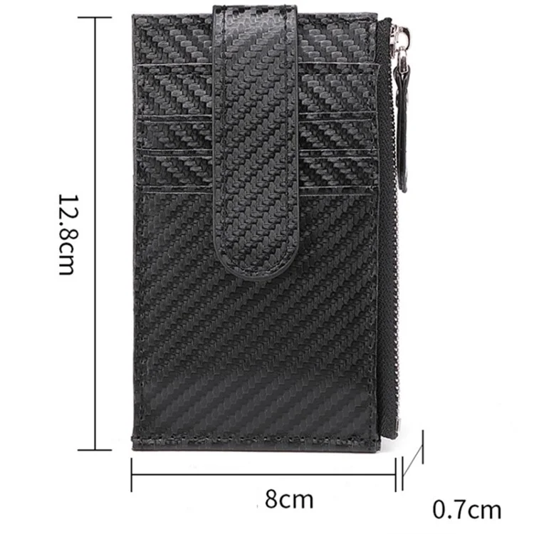 DEABOLAR Carbon Fiber Card Holder Folding Zippered Wallet Bag with Tracker Slot for Apple AirTag - Black