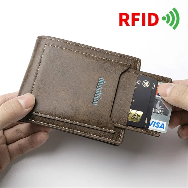 Portefeuille en PU à blocage RFID DEABOLAR pour hommes, porte-cartes multicouches, bourse à monnaie rétro - Marron