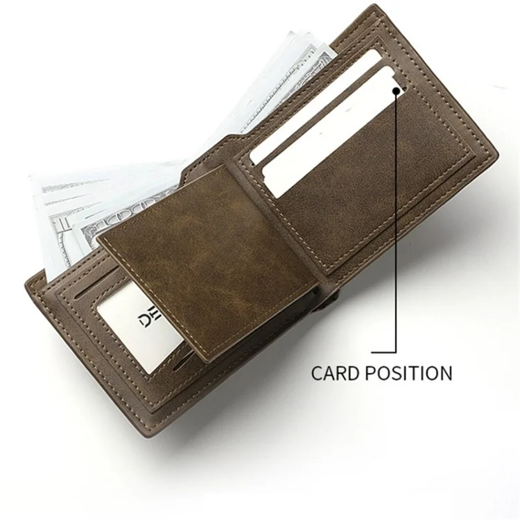 Portefeuille en PU à blocage RFID DEABOLAR pour hommes, porte-cartes multicouches, bourse à monnaie rétro - Marron