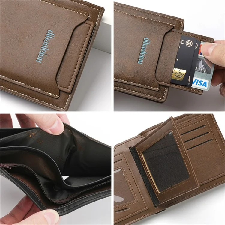 Portefeuille en PU à blocage RFID DEABOLAR pour hommes, porte-cartes multicouches, bourse à monnaie rétro - Marron