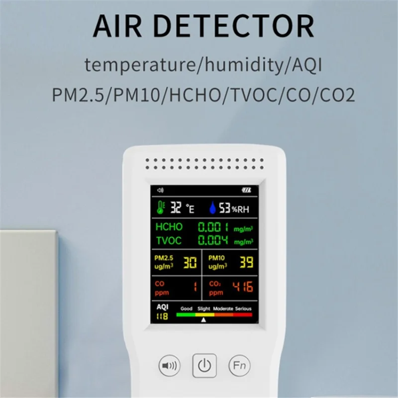 Air Quality Monitor 9-in-1 Formaldehyde Detector Temperature Humidity CO2 Meter Sensor Detect PM2.5 / PM10 - Black