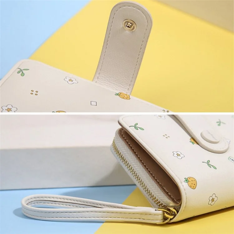 Pattern Printed PU Leather Short Wallet Zipper Pocket Coin Purse Card Bag - White