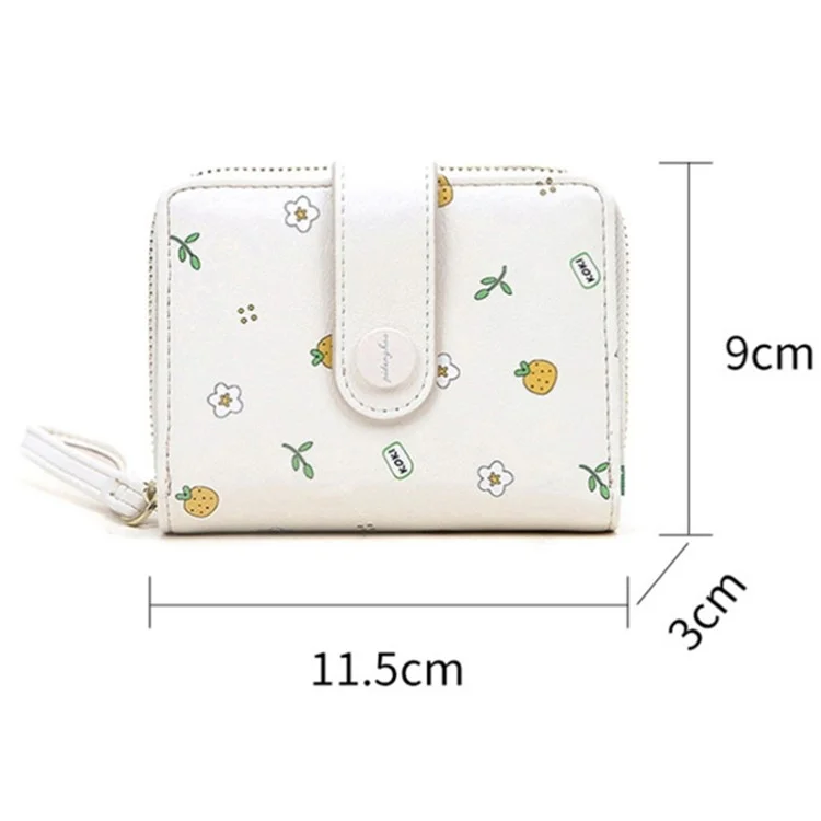 Pattern Printed PU Leather Short Wallet Zipper Pocket Coin Purse Card Bag - White