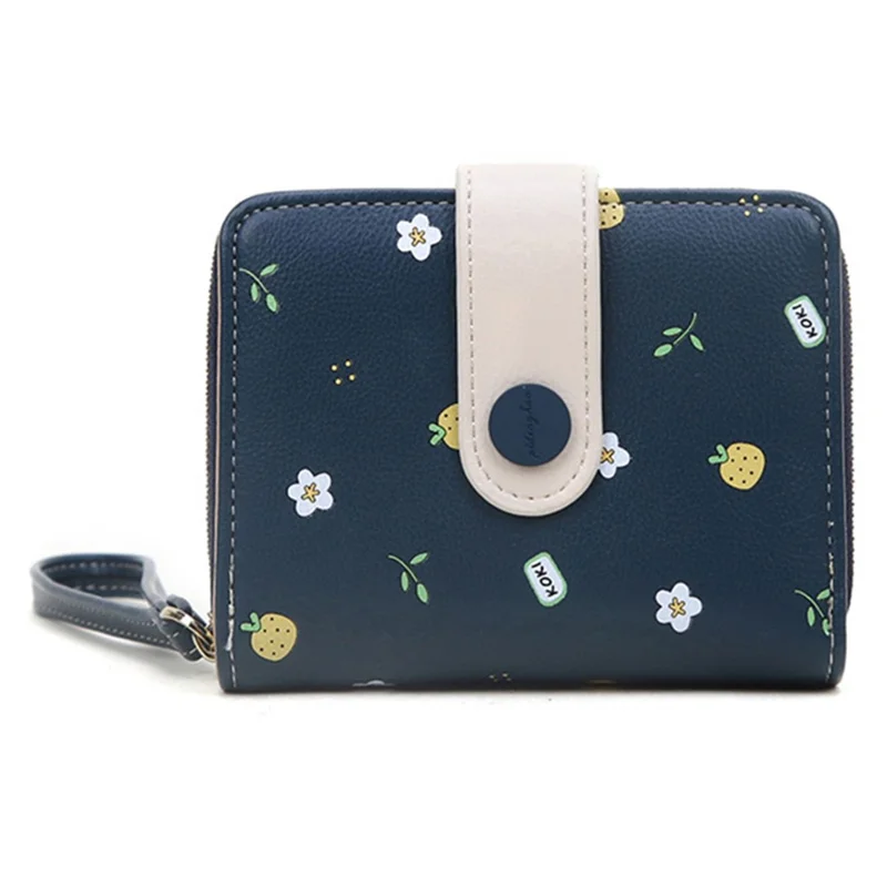 Pattern Printed PU Leather Short Wallet Zipper Pocket Coin Purse Card Bag - Sapphire