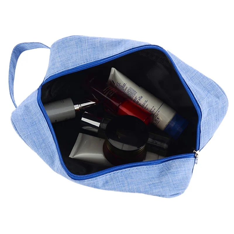 Men Toiletry Bag Nylon Zipper Wash Bag Pouch Travel Handbag Organizer - Dark Blue
