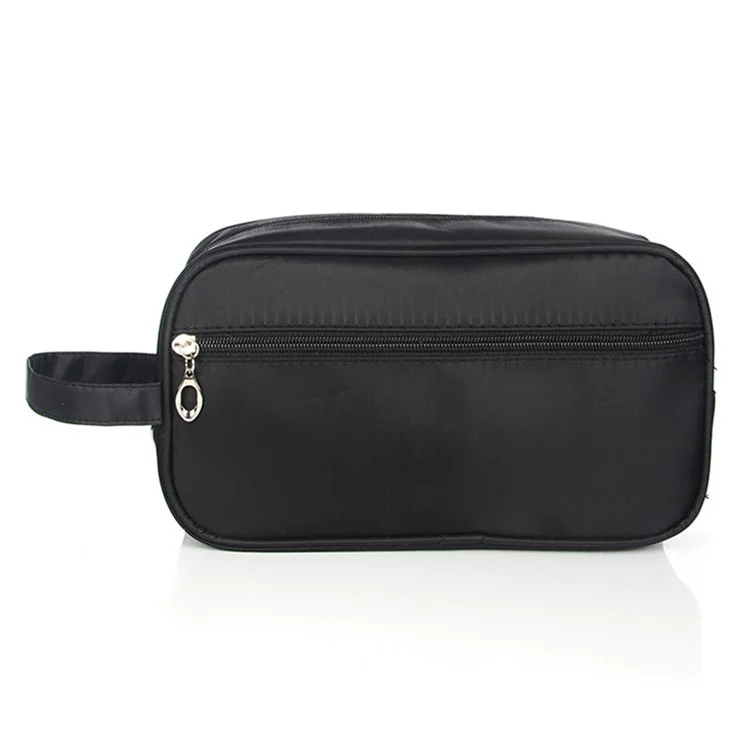 Men Toiletry Bag Nylon Zipper Wash Bag Pouch Travel Handbag Organizer - Black