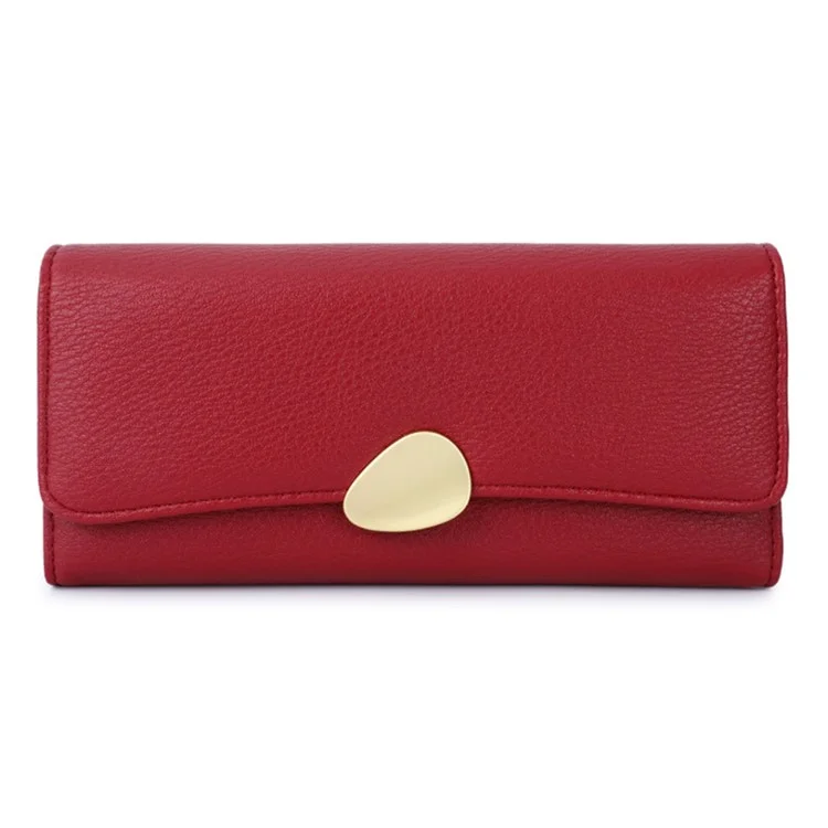 TAILIAN T5601-039 Litchi Texture Tri-fold Women Long Wallet PU Leather Snap Button Multiple Cards Slots Purse - Red