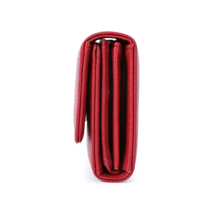 TAILIAN T5601-039 Litchi Texture Tri-fold Women Long Wallet PU Leather Snap Button Multiple Cards Slots Purse - Red