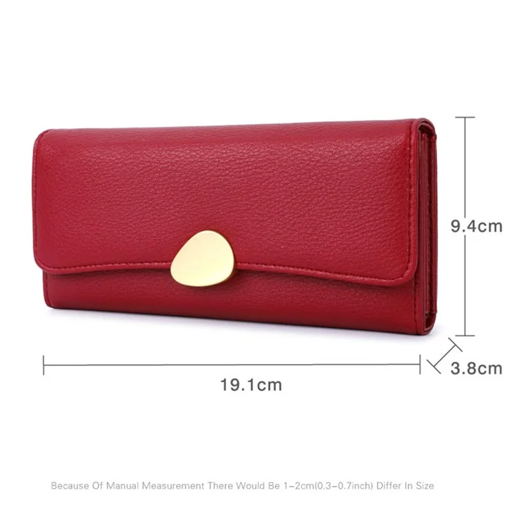 TAILIAN T5601-039 Litchi Texture Tri-fold Women Long Wallet PU Leather Snap Button Multiple Cards Slots Purse - Red