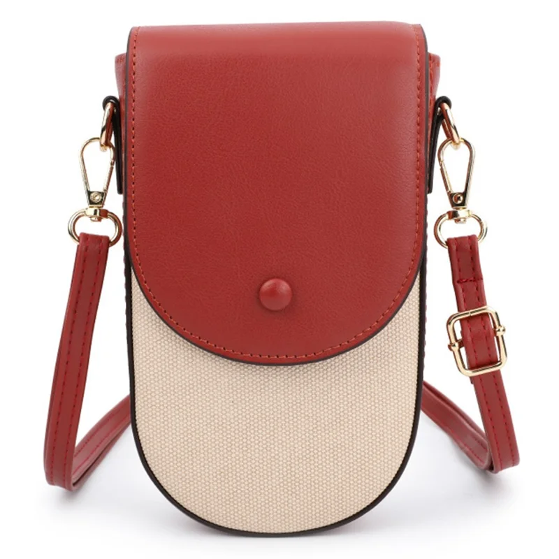 TAILIAN TC111-005 Canvas Texture PU Leather Women Small Crossbody Bag Phone Cosmetics Carrying Bag - Red