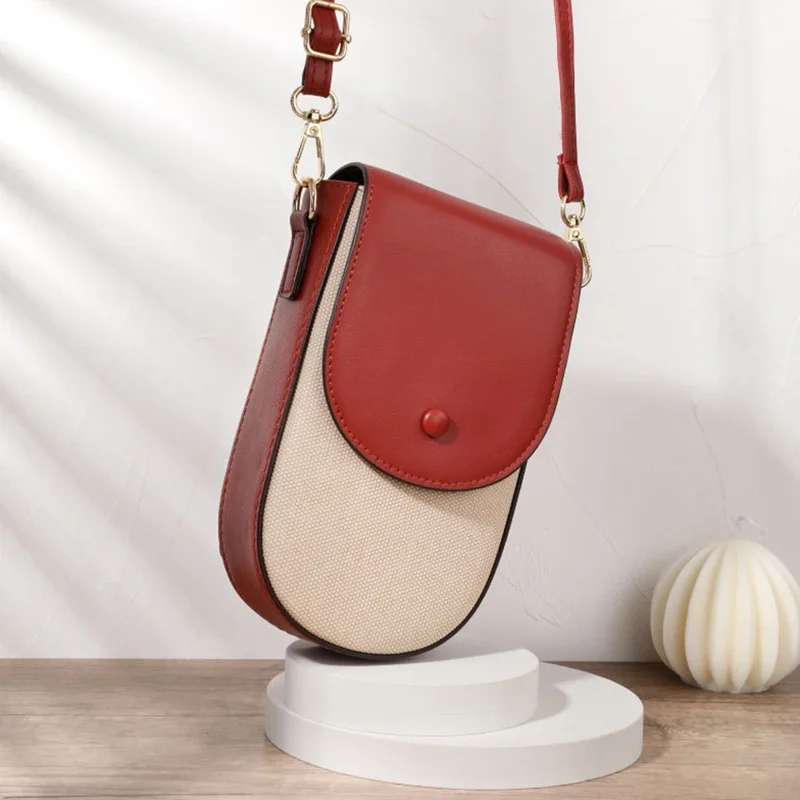 TAILIAN TC111-005 Canvas Texture PU Leather Women Small Crossbody Bag Phone Cosmetics Carrying Bag - Red
