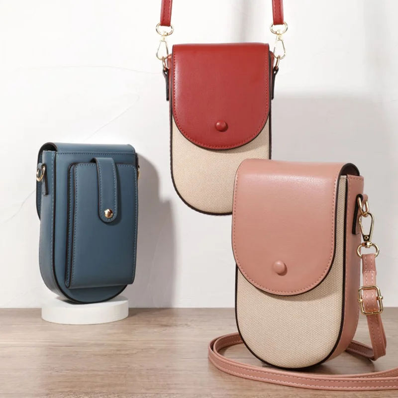 TAILIAN TC111-005 Canvas Texture PU Leather Women Small Crossbody Bag Phone Cosmetics Carrying Bag - Red