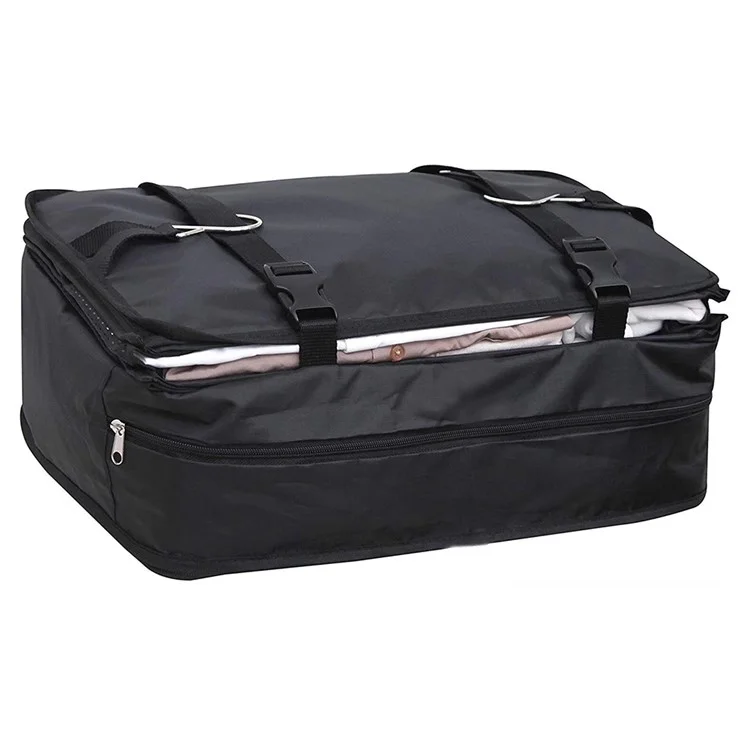 Portable Travel Clothes Shoes Socks Storage Canvas Mesh Bag Foldable 3 Layers Hanging Bag with 2 Hooks