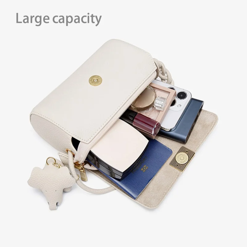 CKZC2245 Casual Crossbody Bag Top Layer Cowhide Leather Flip Cover Women Shoulder Bag Phone Pouch - Beige